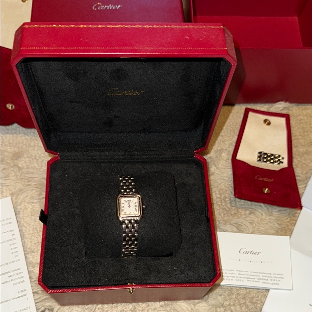 Cartier Panthere Silver Watch with Luxurious Red Set